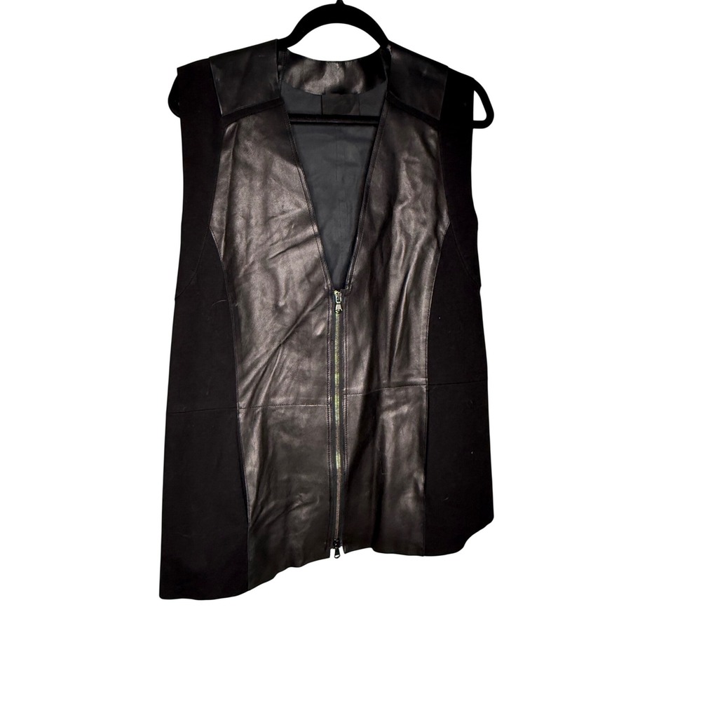 Yohji Yamamoto Lambskin Leather Panel Avant Garde Zip‎ Vest Jacket IT 42 Italy